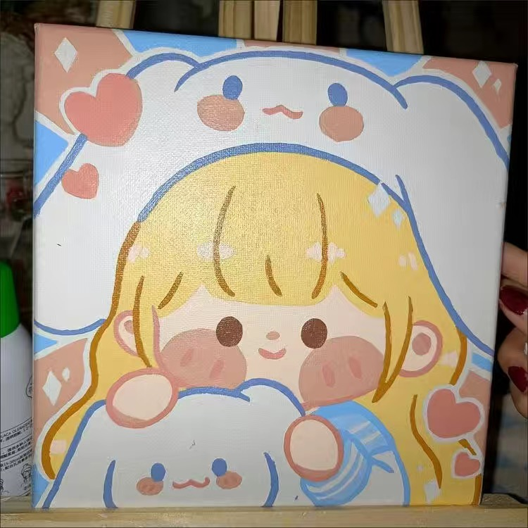 ORFON Bộ tranh sơn dầu Tranh tô màu theo số TinaSweet 🌈 size mini 20x20cm 🌈 Hoạt hình Sanrio tone màu pastel - căng khung sẵn