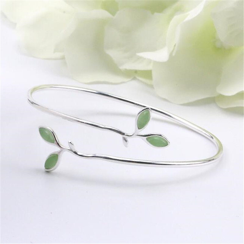 Vòng Đeo Tay Bạc 925 Hình Lá Xanh Thời Trang Dành Cho Nữ CB100
