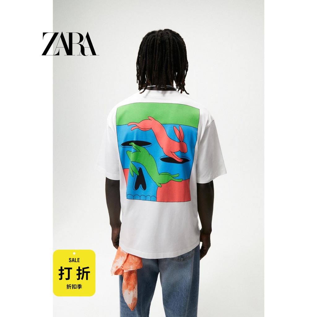 Áo Thun Cotton Ngắn Tay In Họa Tiết ZARA Cá Tính Cho Nam Nữ 6224307 250