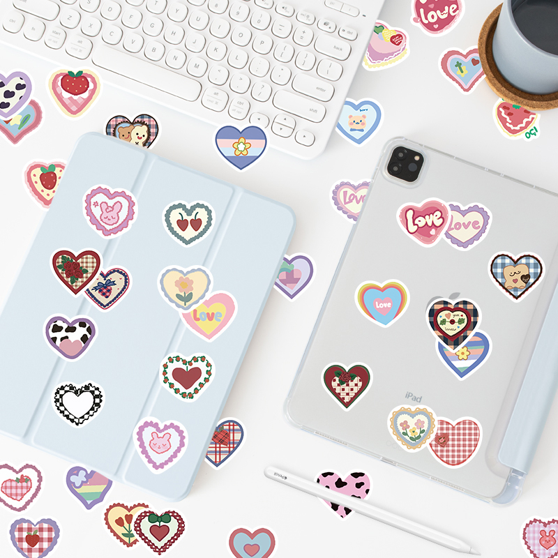 Bộ 100 Miếng Dán Chống Thấm Nước Hình Trái Tim Graffiti Dễ Thương Dùng Trang Trí Ván Trượt / Laptop / Xe Hơi