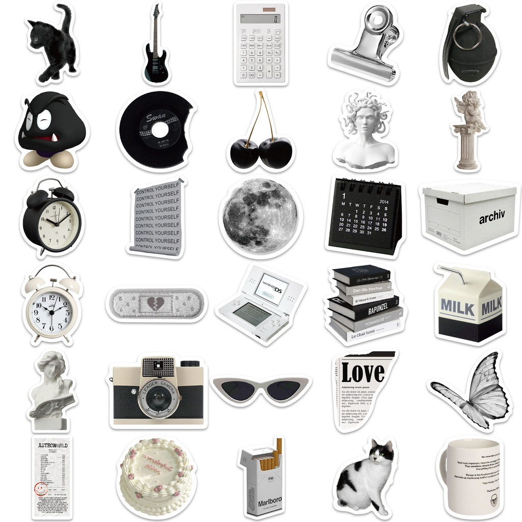 Bộ 61 Miếng Dán Graffiti Màu Trắng Đen Chống Nước Trang Trí Vali Laptop Xe Hơi Thể Thao DIY