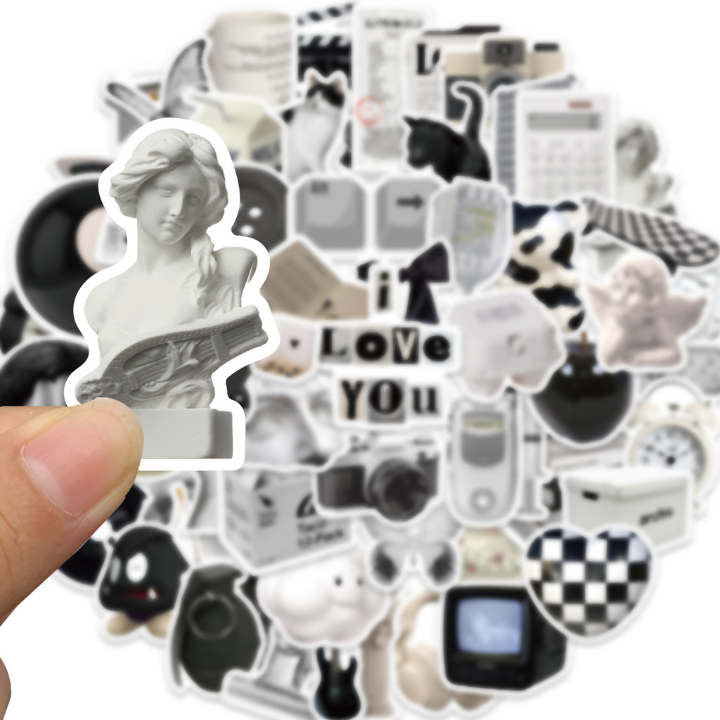 Bộ 61 Miếng Dán Graffiti Màu Trắng Đen Chống Nước Trang Trí Vali Laptop Xe Hơi Thể Thao DIY
