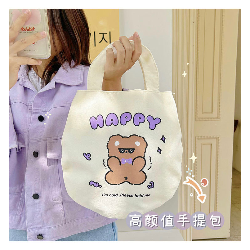 SHI CHEN Túi Vải Canvas Đựng Hộp Cơm Trưa / Máy Tính Bảng Họa Tiết Hoạt Hình Trứng Dễ Thương