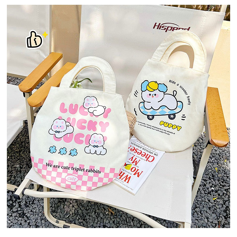 SHI CHEN Túi Vải Canvas Đựng Hộp Cơm Trưa / Máy Tính Bảng Họa Tiết Hoạt Hình Trứng Dễ Thương