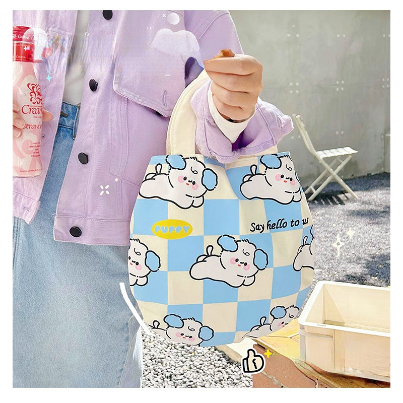 SHI CHEN Túi Vải Canvas Đựng Hộp Cơm Trưa / Máy Tính Bảng Họa Tiết Hoạt Hình Trứng Dễ Thương