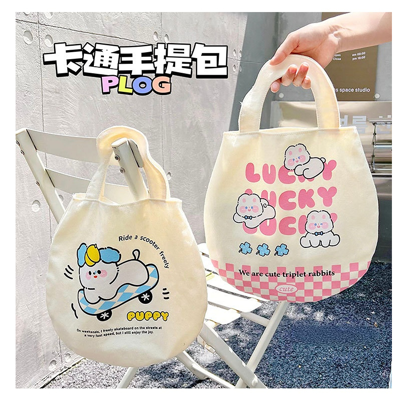 SHI CHEN Túi Vải Canvas Đựng Hộp Cơm Trưa / Máy Tính Bảng Họa Tiết Hoạt Hình Trứng Dễ Thương