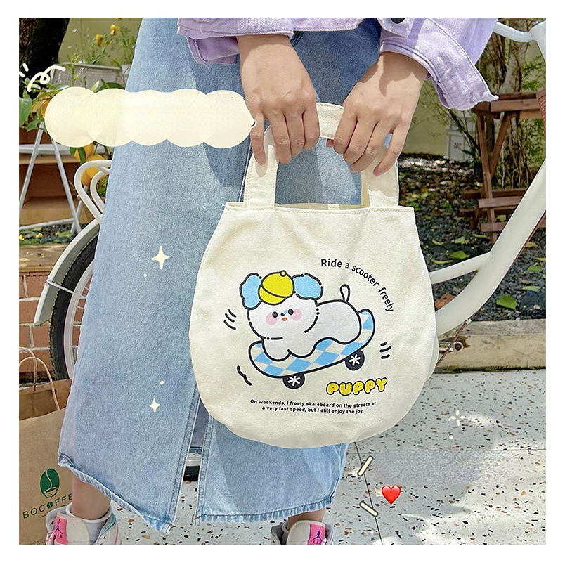 Alphaz Túi Vải Canvas Đựng Hộp Cơm Trưa / Máy Tính Bảng Họa Tiết Hoạt Hình Trứng Dễ Thương