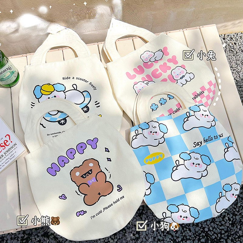 SHI CHEN Túi Vải Canvas Đựng Hộp Cơm Trưa / Máy Tính Bảng Họa Tiết Hoạt Hình Trứng Dễ Thương