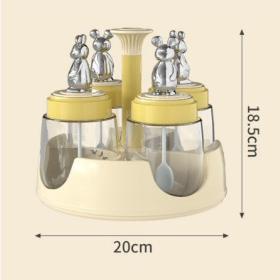 AD145 SET 4 LỌ THỦY TINH ĐỰNG GIA VỊ KÈM GIÁ XOAY TIỆN DỤNG CHO NHÀ BẾP