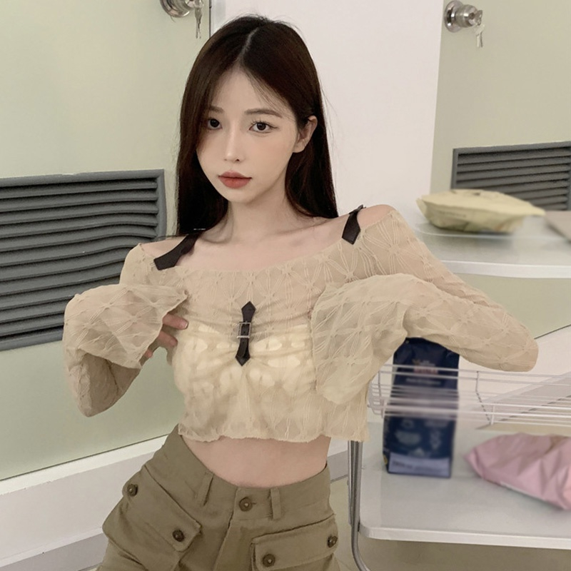 Áo Croptop Trễ Vai Xếp Ly Chống Nắng Phong Cách Sành Điệu Cho Nữ