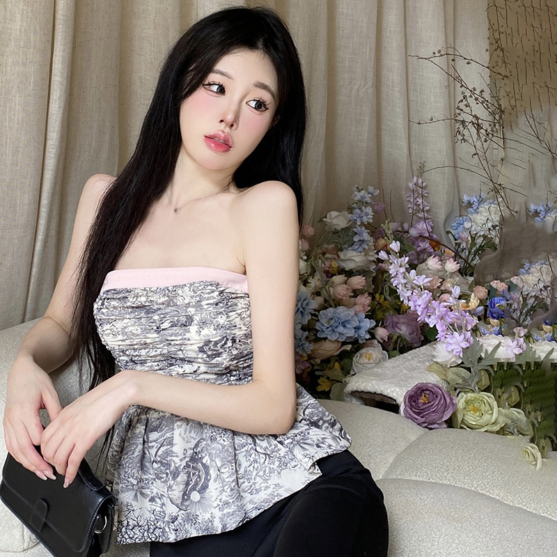 Áo Ống Quấn Ngực Bằng Vải Voan Phối Màu Tương Phản Cho Nữ