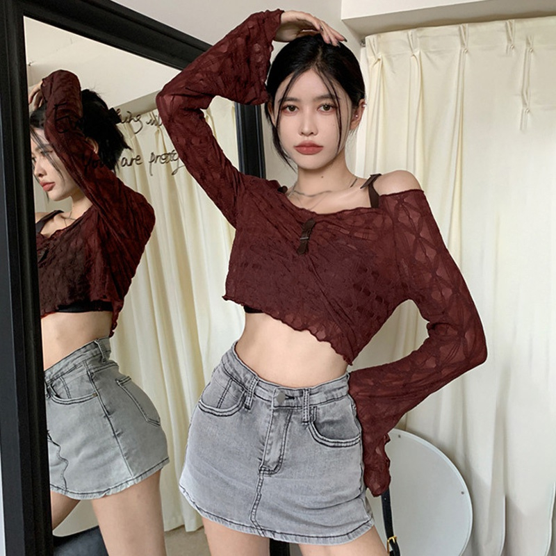 Áo Croptop Trễ Vai Xếp Ly Chống Nắng Phong Cách Sành Điệu Cho Nữ