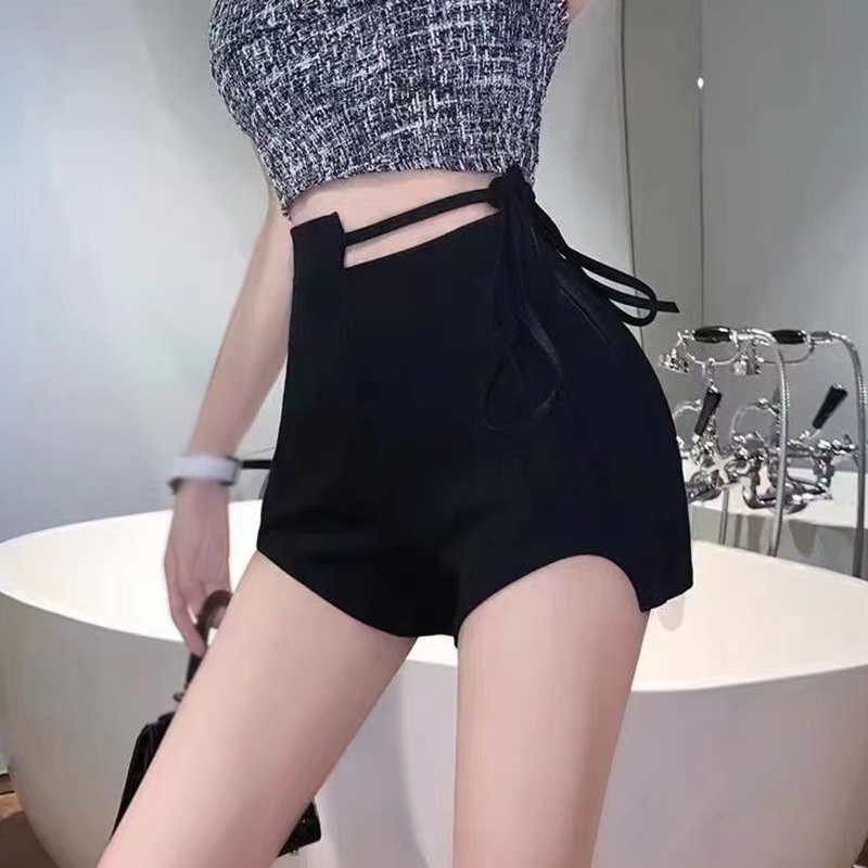 Quần Short Lưng Cao Màu Trơn Dáng Ôm Thời Trang Sang Trọng Cho Nữ