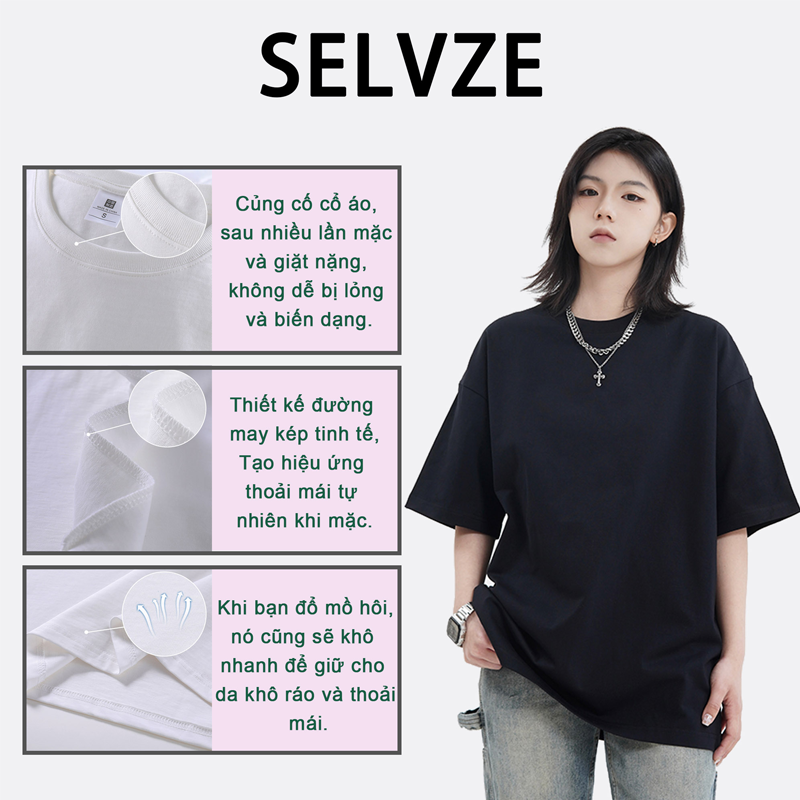 Áo thun cotton SELVZE dáng rộng tay ngắn in hình gấu tối giản thoáng khí
