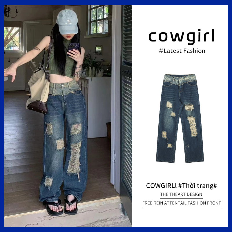 Cowgirl Quần Ống Rộng Quần Nữ Jean Phong Cách Retro Ống Rộng Siêu Đẹp 2023 Mới Stylish Thanh Lịch Fashion Độc Đáo A27L07G 36Z230909