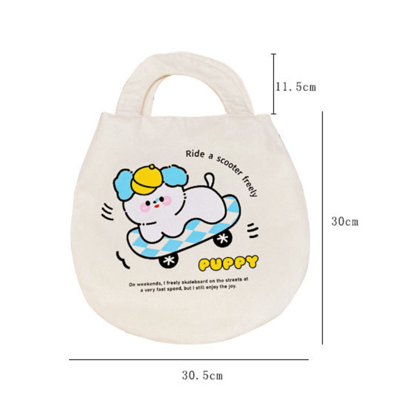 SHI CHEN Túi Vải Canvas Đựng Hộp Cơm Trưa / Máy Tính Bảng Họa Tiết Hoạt Hình Trứng Dễ Thương