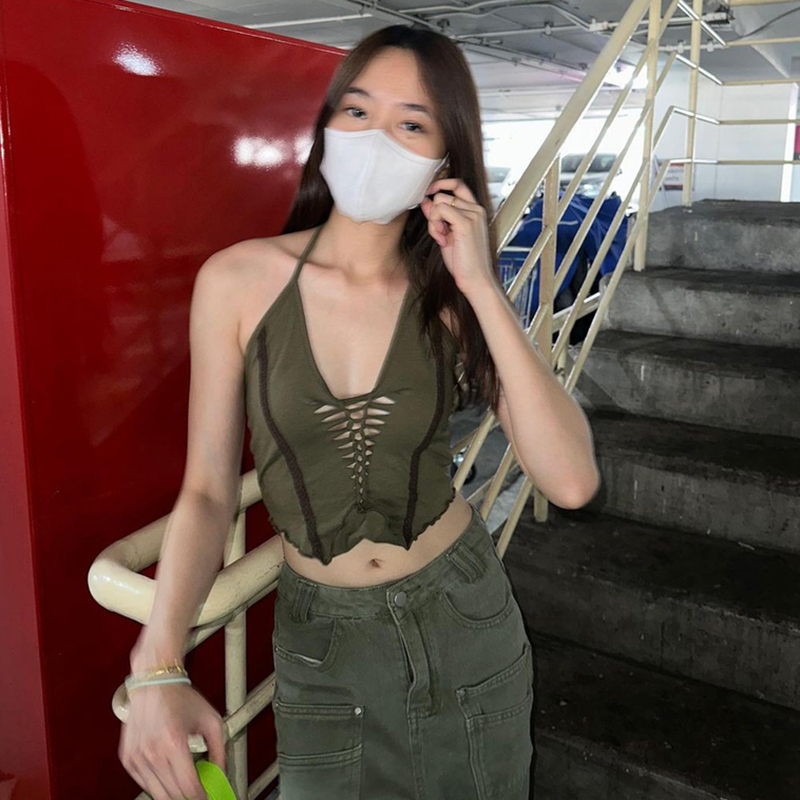 Weird Puss Y2K Áo Crop top Hai Dây Dáng Ôm Khoét Rỗng Phong Cách Retro Đường Phố Thời Trang Thường Ngày Dành Cho Bạn Nữ
