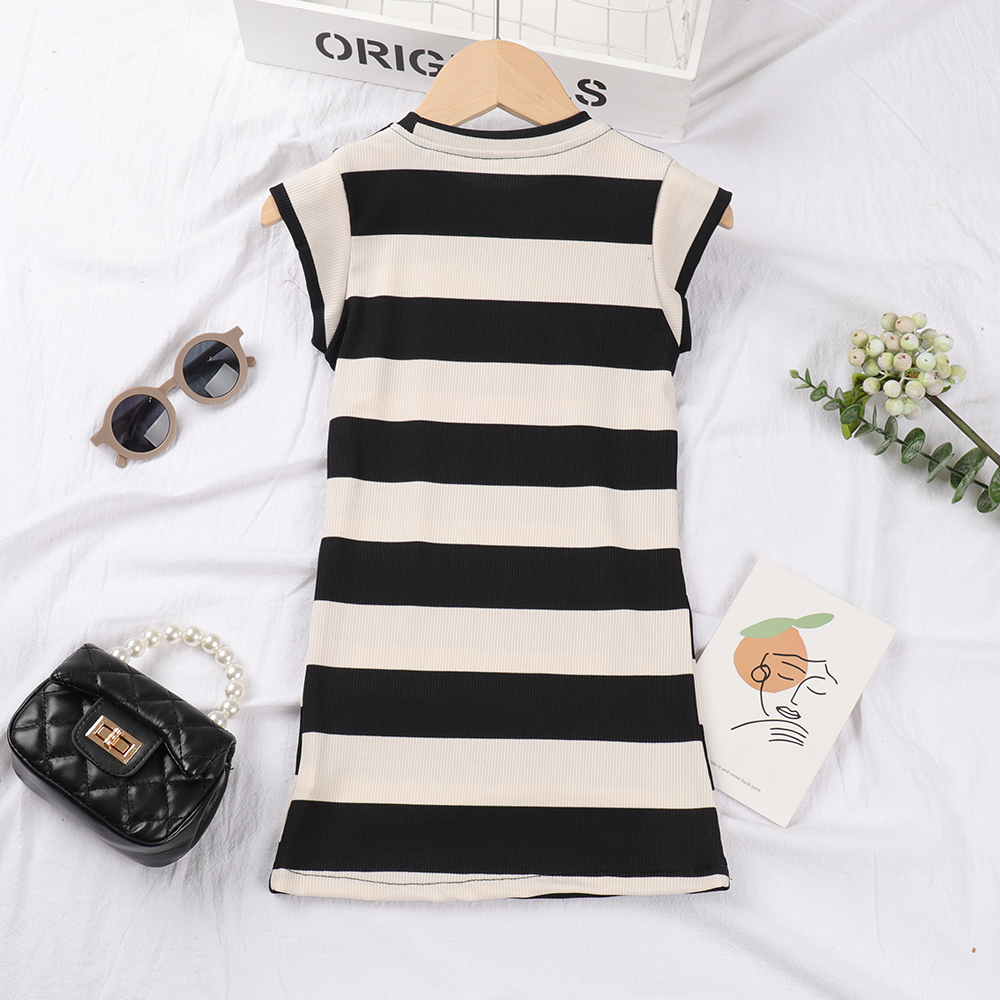 Đầm BEAR LEADER dáng dài mỏng họa tiết kẻ sọc phong cách Hàn Quốc thời trang mùa hè 2022 mới dành cho bé gái