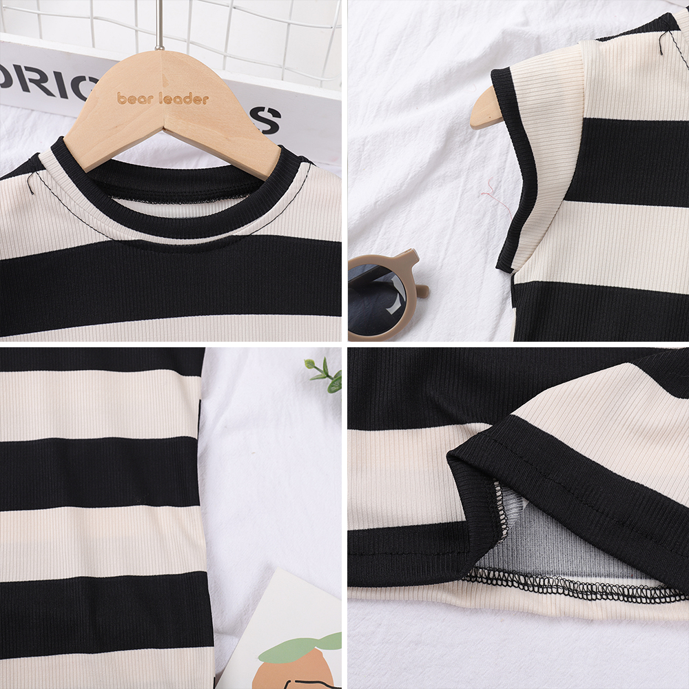 Đầm BEAR LEADER dáng dài mỏng họa tiết kẻ sọc phong cách Hàn Quốc thời trang mùa hè 2022 mới dành cho bé gái
