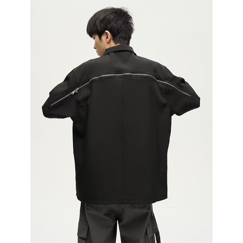 Áo Sơ Mi Ngắn Tay Màu Trơn Có Khóa Kéo Họa Tiết Ngôi Sao Năm Cánh Cá Tính