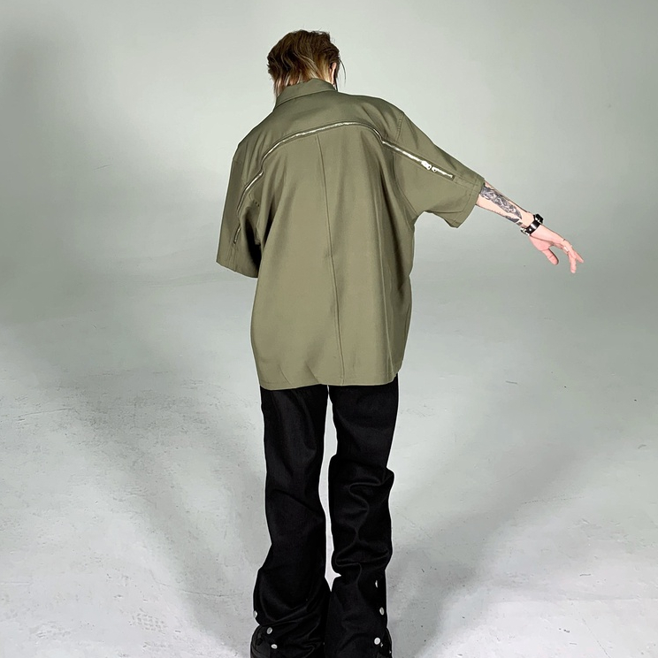 Áo Sơ Mi Ngắn Tay Màu Trơn Có Khóa Kéo Họa Tiết Ngôi Sao Năm Cánh Cá Tính