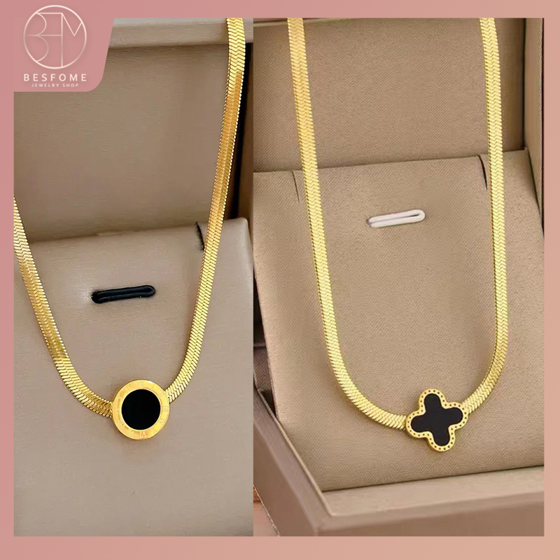 Vòng cổ Mạ Vàng 18K Mặt Tròn Khắc Chữ Vỏ Sò Thời Trang Cho Nữ