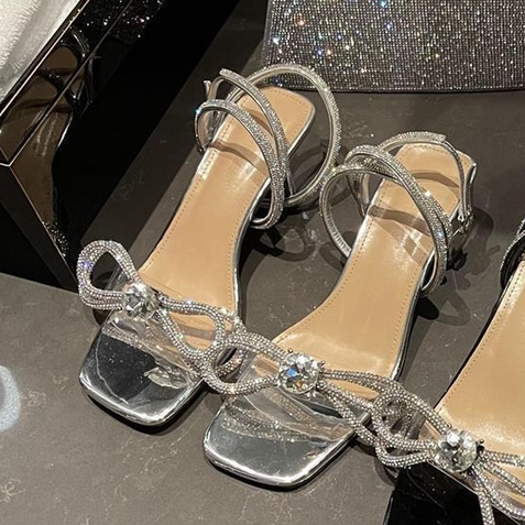 Giày Cao Gót Mũi Vuông Đính Đá Thời Trang Dành Cho Nữ