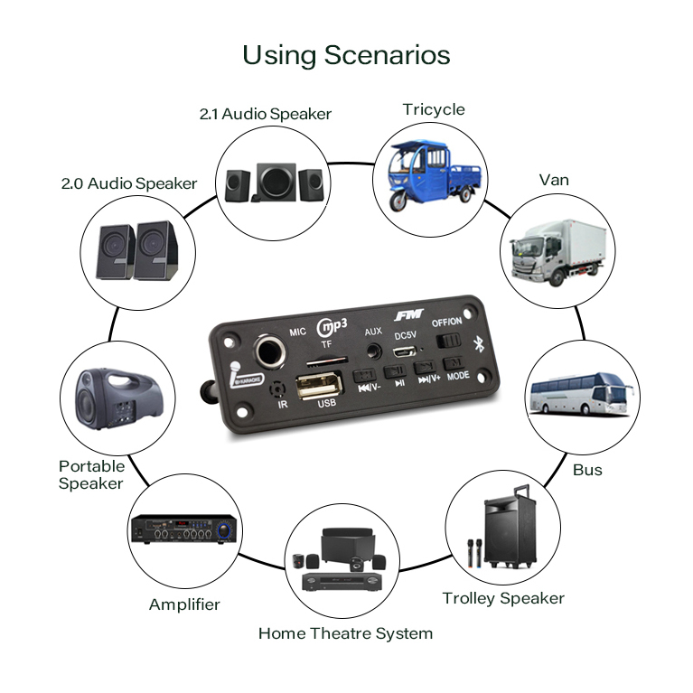 Bảng Mạch Khuếch Đại Âm Thanh MP3 10W 5W DC 5V FM Radio TF USB Chuyên Dụng Cho Xe Hơi