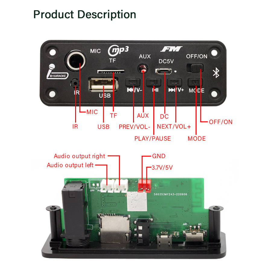 Bảng Mạch Khuếch Đại Âm Thanh MP3 10W 5W DC 5V FM Radio TF USB Chuyên Dụng Cho Xe Hơi