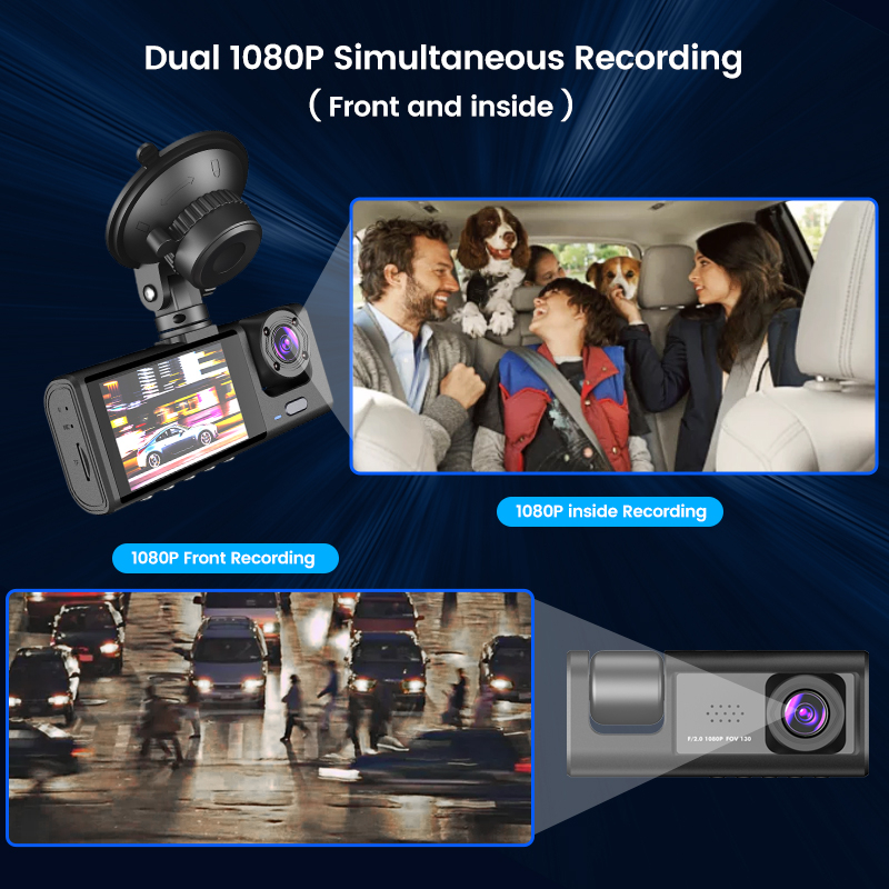Camera Hành Trình DVR 3 Kênh Full HD 1080P 2.35 Inch IPS Cảm Ứng Chất Lượng Cao Cho Xe Hơi° Đèn LED IR Góc Rộng 170 Độ Cảm Biến Chuyển Động WDR G-Sensor