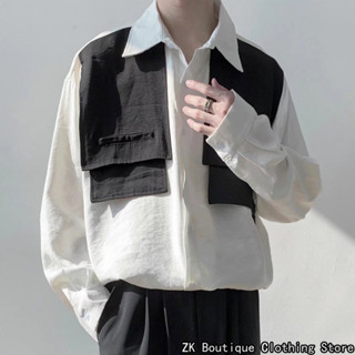 Áo Sơ Mi Giả 2 Lớp Tay Dài Dáng Rộng Thời Trang Hàn Quốc Đơn Giản Chất Lượng Cao Cho Nam Và Nữ