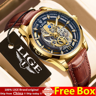 LIGE Đồng Hồ Nam Dây Da Thể Thao Thường Ngày Đồng Hồ Thạch Anh Cho Nam Chống Nước Dạ Quang Doanh Nhân Chronograph Đồng Hồ Đeo Tay