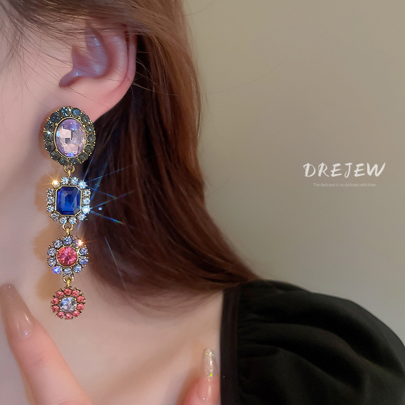 DREJEW Khuyên Tai Tua Rua Hình Hoa Màu Sắc Thời Trung Cổ