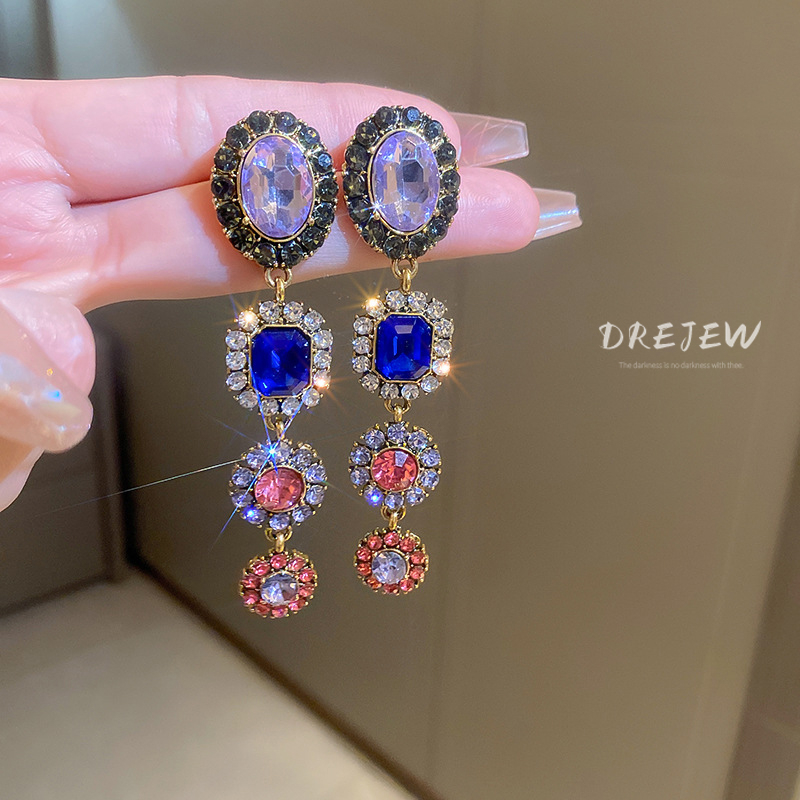 DREJEW Khuyên Tai Tua Rua Hình Hoa Màu Sắc Thời Trung Cổ