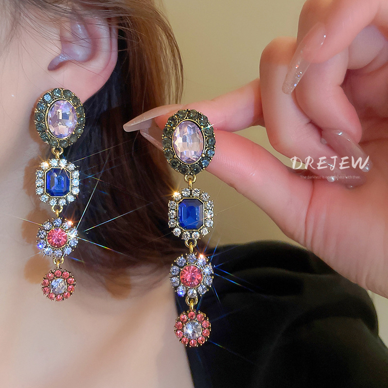 DREJEW Khuyên Tai Tua Rua Hình Hoa Màu Sắc Thời Trung Cổ