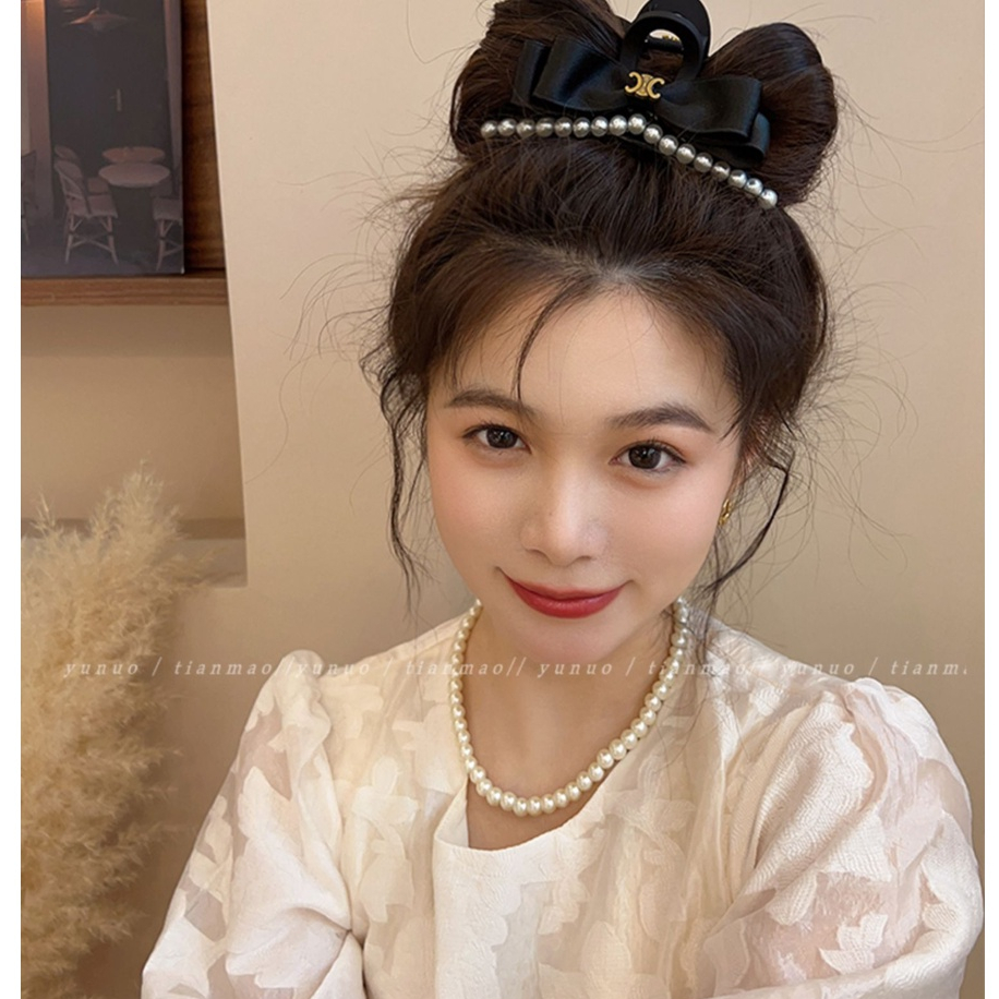 Kẹp Tóc Nơ Đen Đơn Giản Phong Cách Hàn Quốc Cao Cấp Cho Nữ