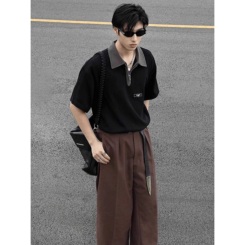 Áo Thun POLO Ngắn Tay Có Khóa Kéo Phong Cách retro Mỹ Cho Nam