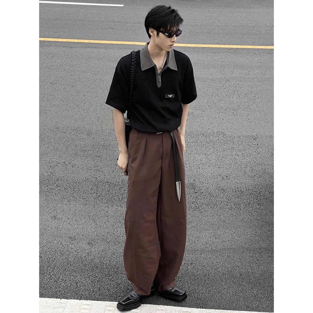 Áo Thun POLO Ngắn Tay Có Khóa Kéo Phong Cách retro Mỹ Cho Nam