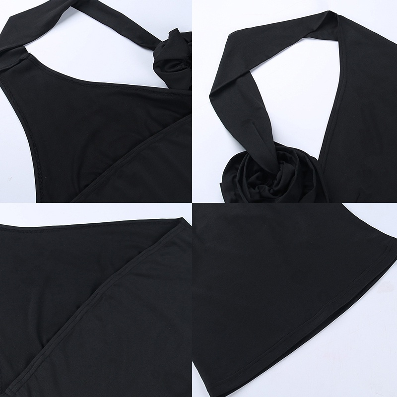 Áo Dệt Kim Hai Dây Dáng Ngắn Màu Trơn Họa Tiết Hoa Xinh Xắn Cho Nữ