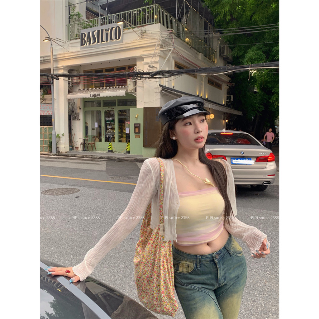 Áo Hai Dây Màu Cầu Vồng Thời Trang Mùa Hè Hàn Quốc 2023