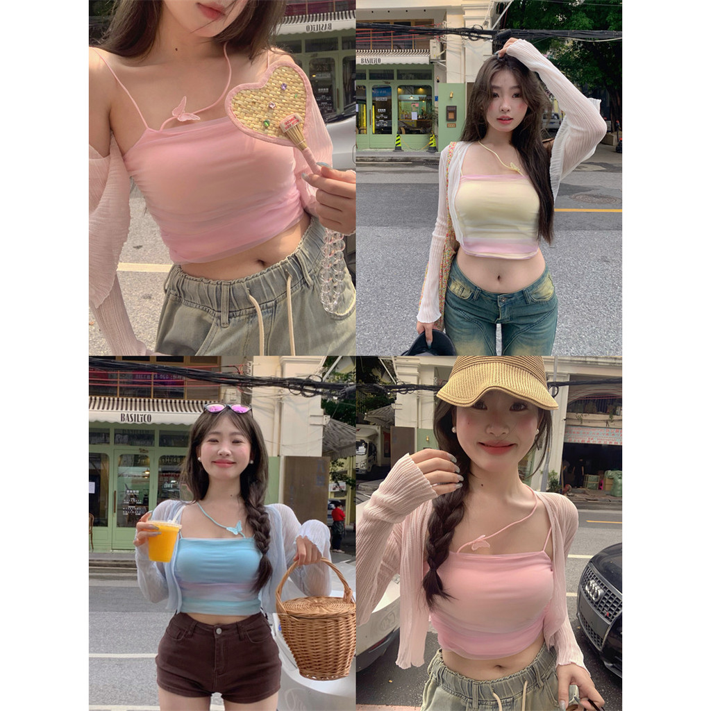 Áo Hai Dây Màu Cầu Vồng Thời Trang Mùa Hè Hàn Quốc 2023