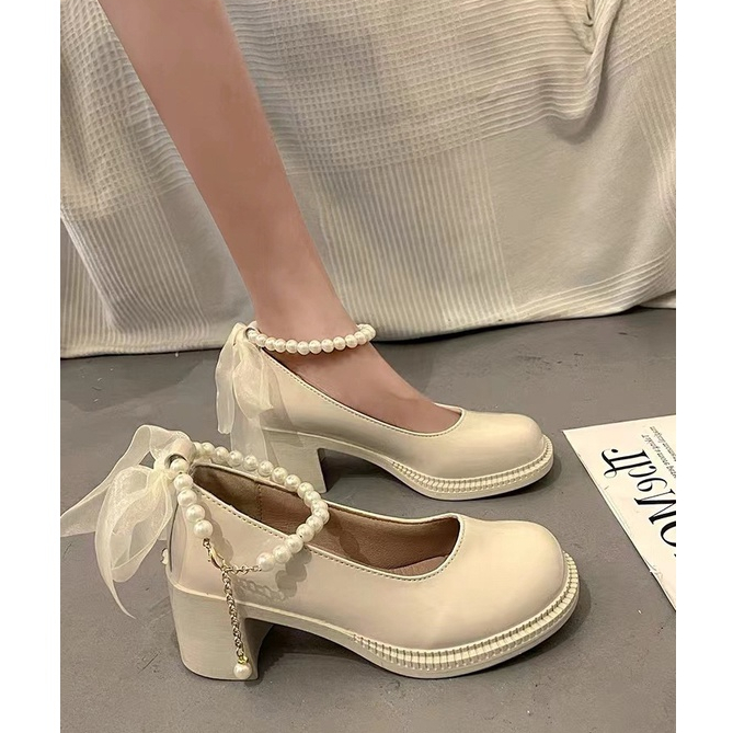 LORRTTA giày cao gót nữ giày nữ lolita giày Giày búp bê gót đại đính tinh thể 2023NEW 21Z23051606