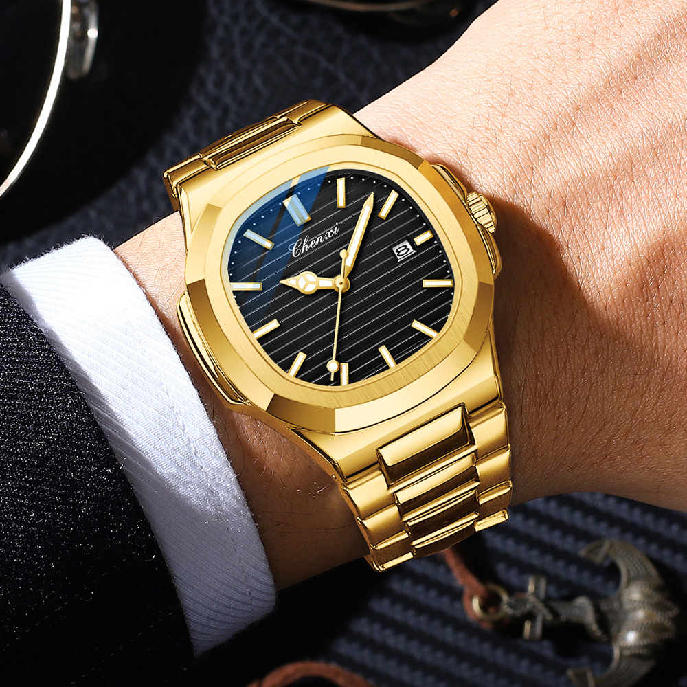 Đồng Hồ CHENXI Bằng Thép Không Gỉ Xi Mạ Vàng Thời Trang Sang Trọng Chống Thấm Nước 3 Thanh Cho Nam