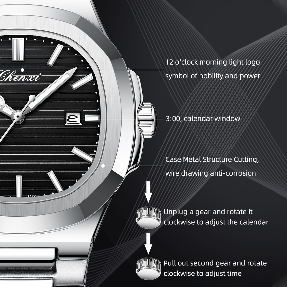 Đồng Hồ CHENXI Bằng Thép Không Gỉ Xi Mạ Vàng Thời Trang Sang Trọng Chống Thấm Nước 3 Thanh Cho Nam