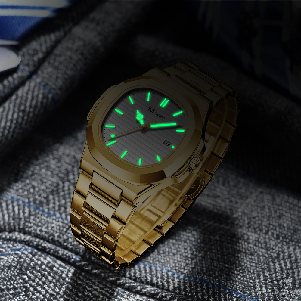 Đồng Hồ CHENXI Bằng Thép Không Gỉ Xi Mạ Vàng Thời Trang Sang Trọng Chống Thấm Nước 3 Thanh Cho Nam