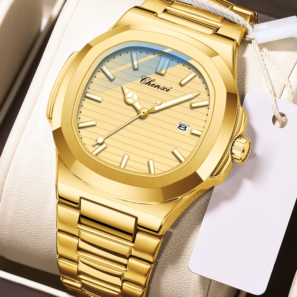 Đồng Hồ CHENXI Bằng Thép Không Gỉ Xi Mạ Vàng Thời Trang Sang Trọng Chống Thấm Nước 3 Thanh Cho Nam