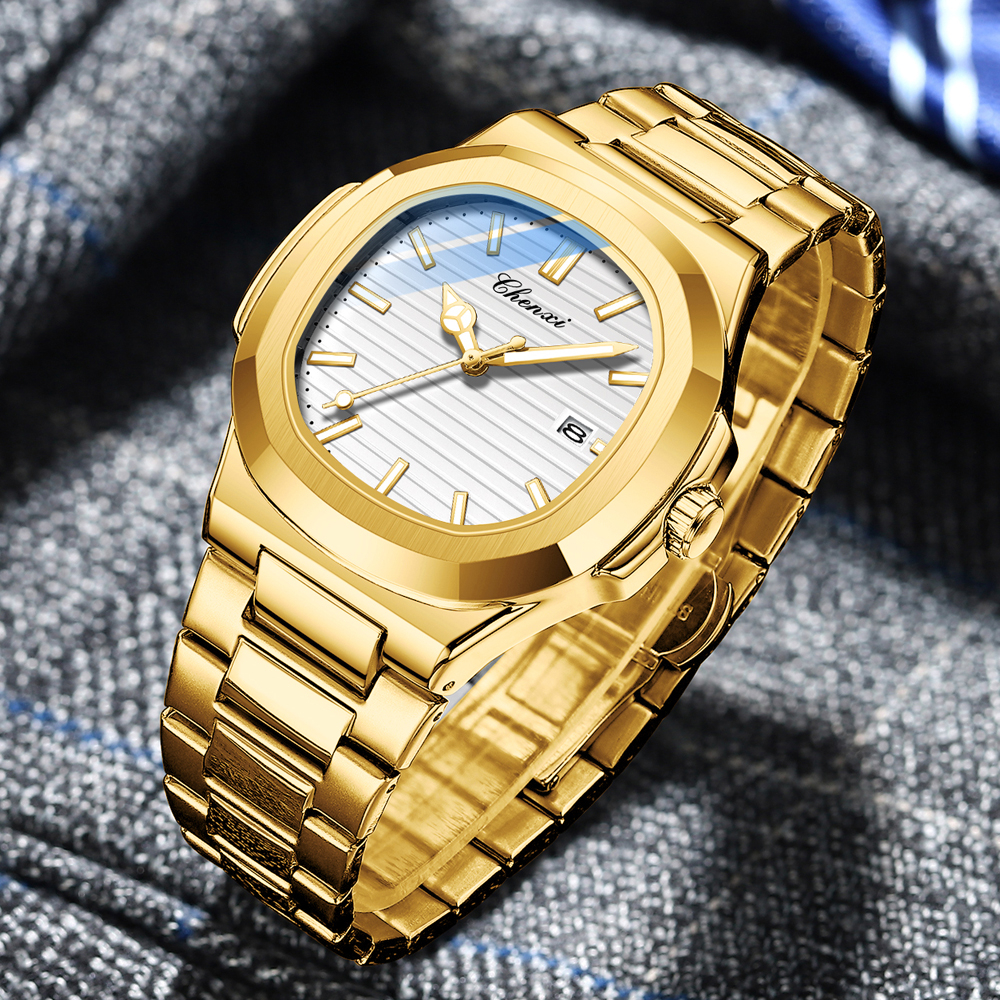 Đồng Hồ CHENXI Bằng Thép Không Gỉ Xi Mạ Vàng Thời Trang Sang Trọng Chống Thấm Nước 3 Thanh Cho Nam