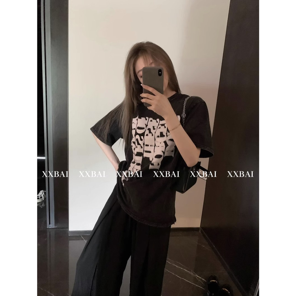 Áo Thun Tay Ngắn In Chữ Thiết Kế Rách Thời Trang Mùa Hè 2023 Phong Cách Mỹ Hàng Mới Dành Cho Bạn Nữ