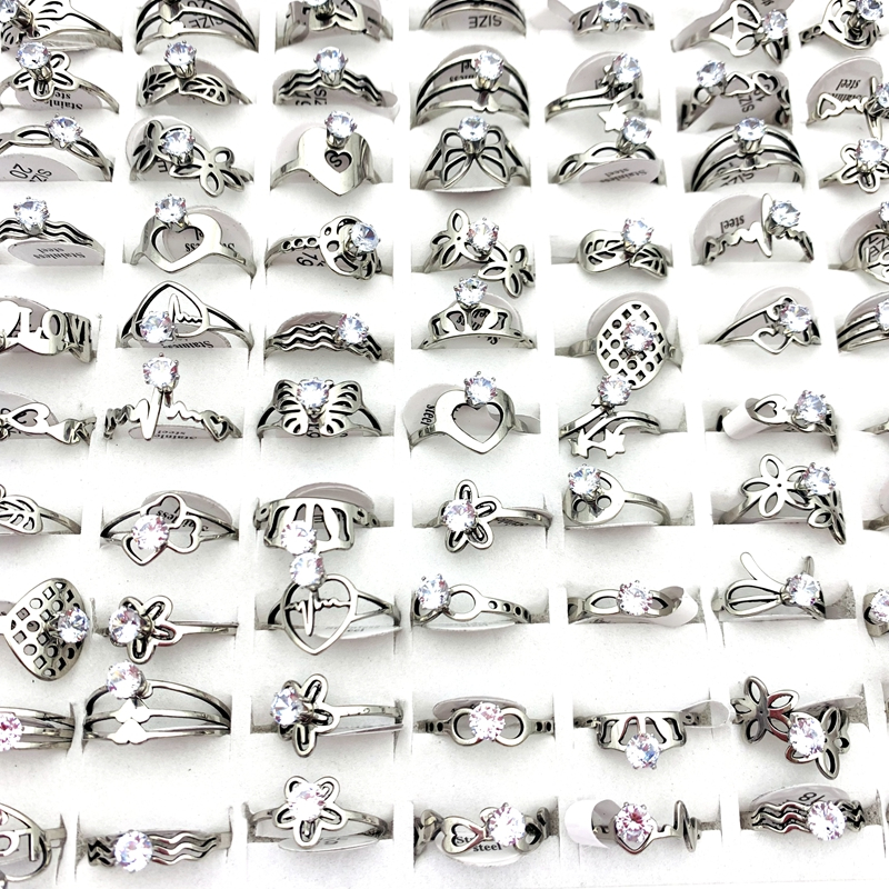 Bộ 20 Nhẫn Thép Không Gỉ Đính Đá Thời Trang