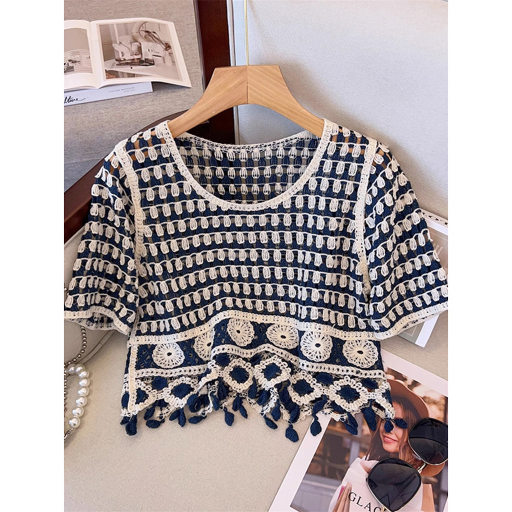 Áo Thun Tay Ngắn Vải Lụa Lạnh Mỏng Thiết Kế Khoét Lỗ Độc Đáo Thời Trang Mùa Hè Cho Nữ